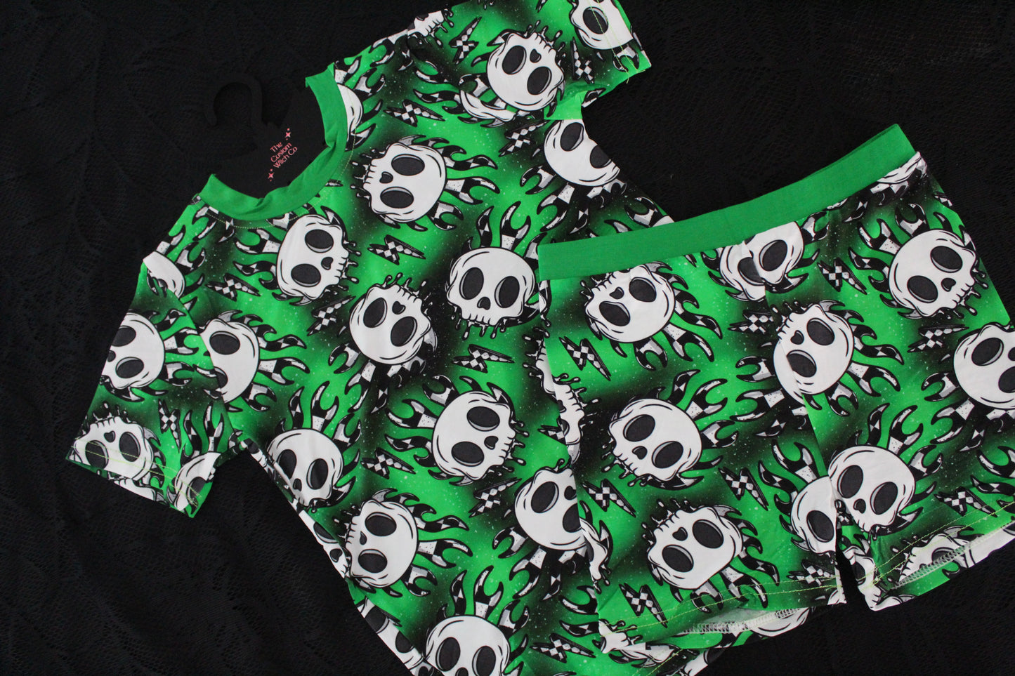 Green Flaming Skulls - Kids Summer Set