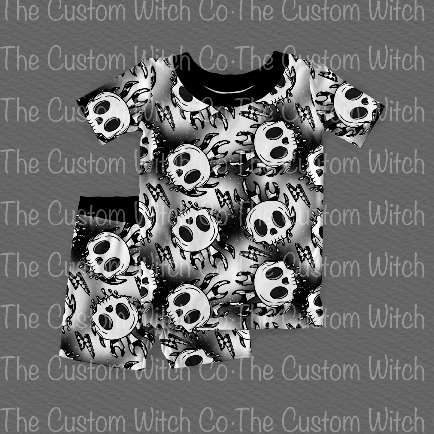 Pre Order Kids 2 Piece Set - Flaming Skulls