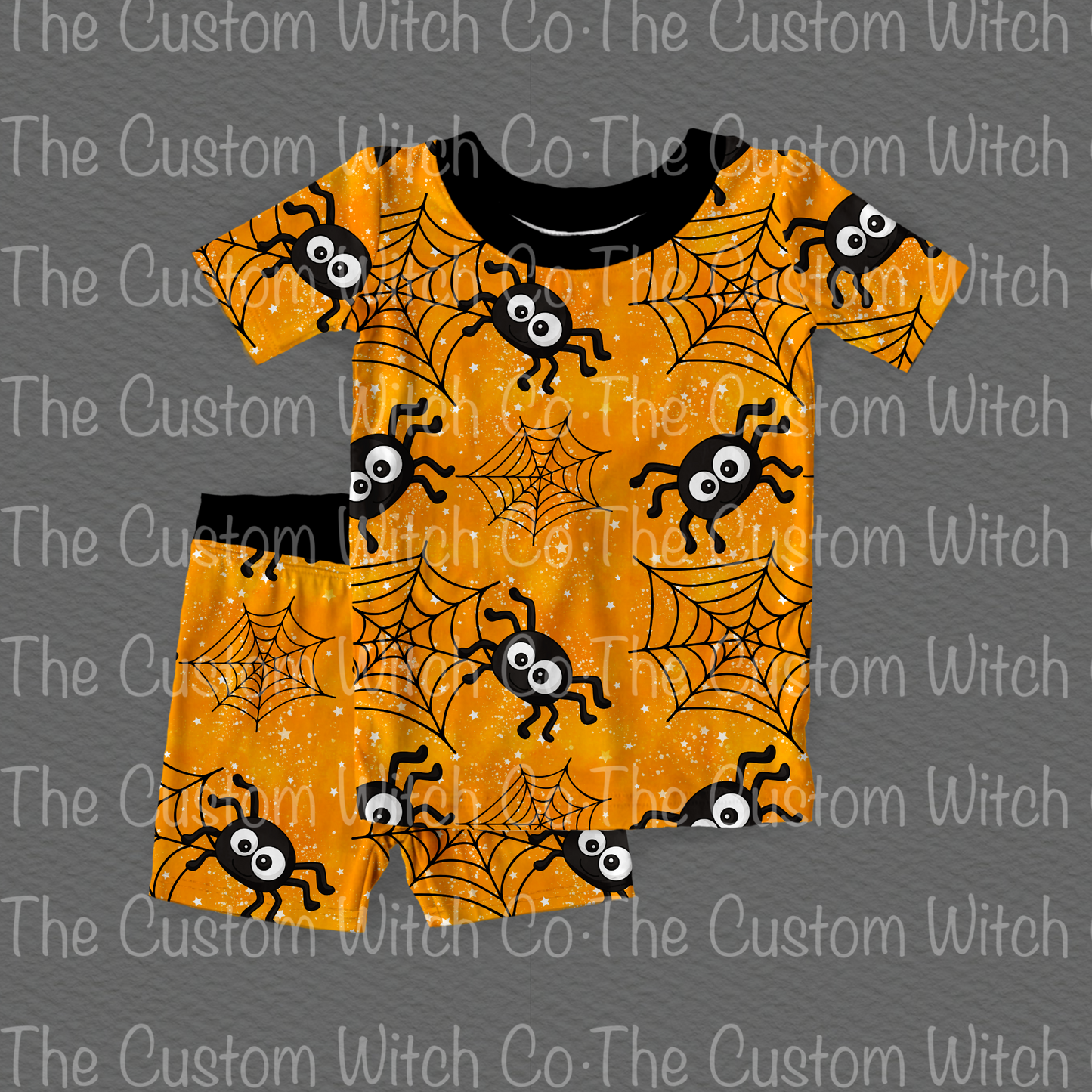 Pre Order Kids 2 Piece Set - Orange Spiders