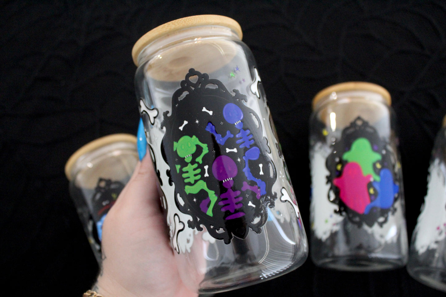 Neon Nightmare Skeleton Frames - 16oz Glass Can