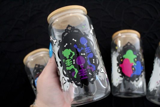 Neon Nightmare Skeleton Frames - 16oz Glass Can
