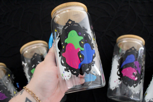 Neon Nightmare Ghost Frames - 16oz Glass Can