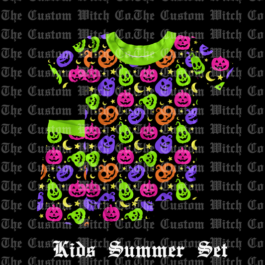 Pre Order Kids Summer Set - Neon Nightmare Pumpkins