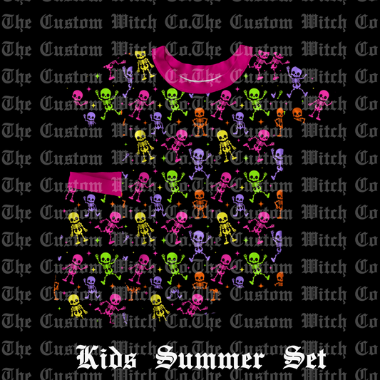 Pre Order Kids Summer Set - Neon Nightmare Skellies