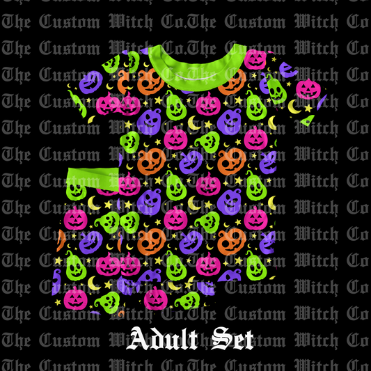 Pre Order Adult PJ's - Neon Nightmare Pumpkins