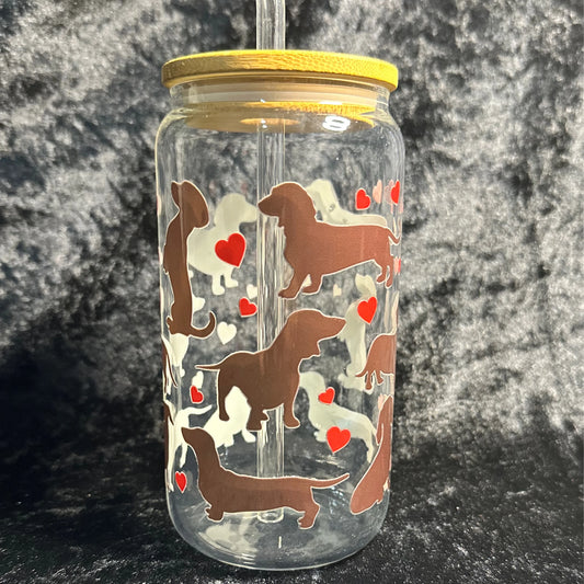 Dachshund Love 16oz Glass Can