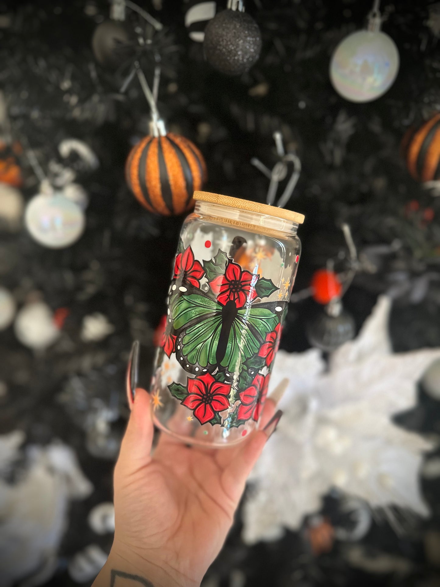 Christmas Butterfly - 16oz Glass Can