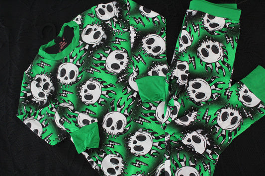 Green Flaming Skulls - Kids Winter Set