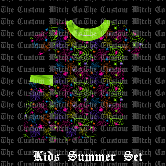 Pre Order Kids Summer Set - Neon Nightmare Webs