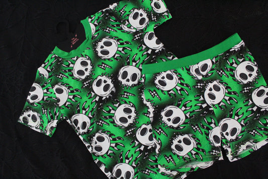 Green Flaming Skulls - Kids Summer Set