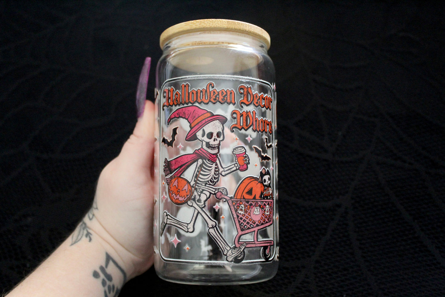 Halloween Decor Wh*re - 16oz Glass Can