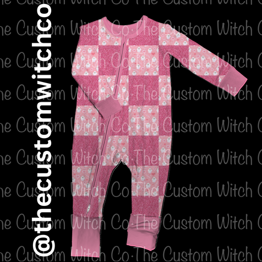 Pre Order - Pink Checkered Ghosties Onesie