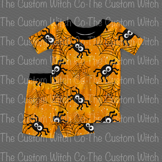 Pre Order Kids 2 Piece PJ’s - Orange Spiders