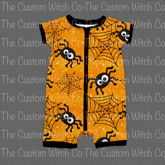 Pre Order Summer Onesie - Orange Spiders