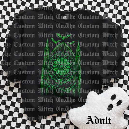 Pre Order Adult Sweatshirt - Green Gothic Cathedral